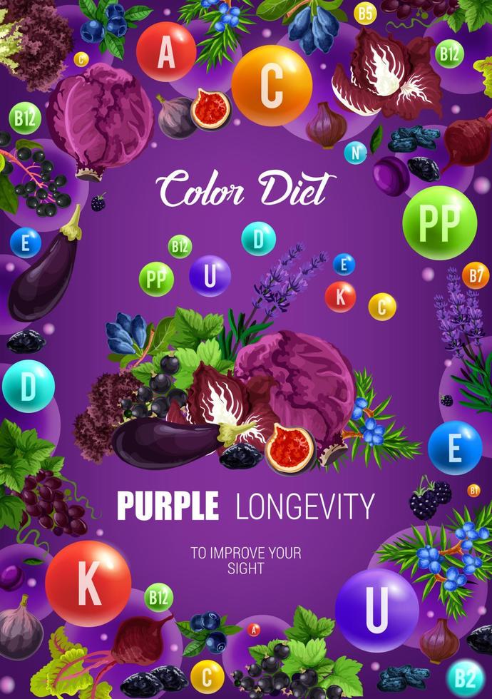 cor dieta longevidade roxo alimentação saudável nutrição vetor