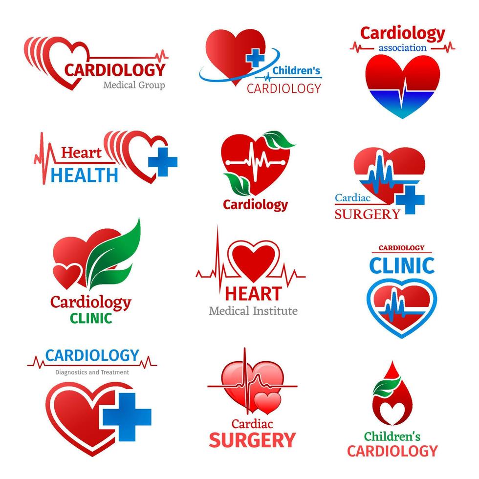 ícones de coração de vetor de clínica de medicina de cardiologia