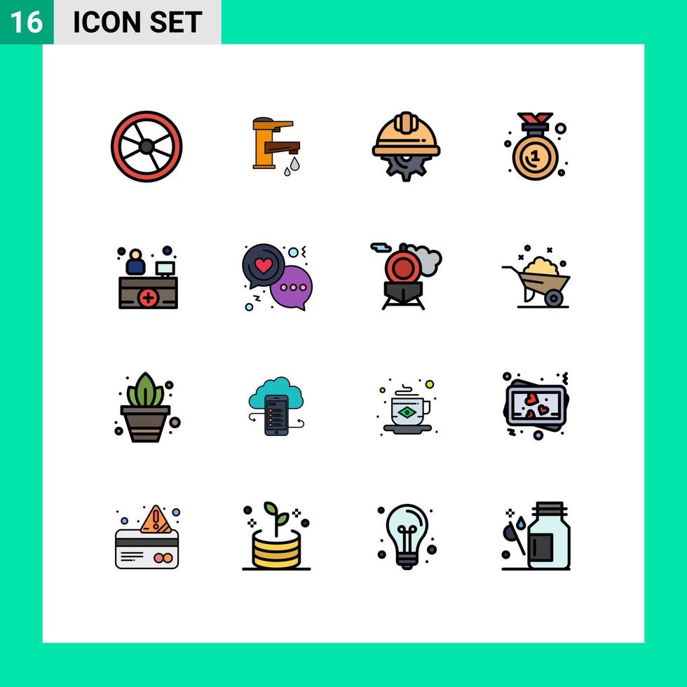 pacote de interface do usuário de 16 linhas básicas cheias de cores planas de elementos de design de vetores criativos editáveis de dia de trabalho de água de trabalho de crachá