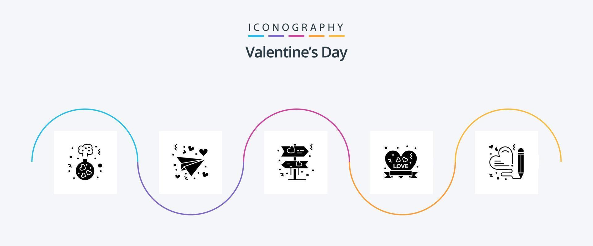 Pacote de ícones do glifo 5 do dia dos namorados, incluindo casamento. Ame. direção. coração. distintivo de amor vetor