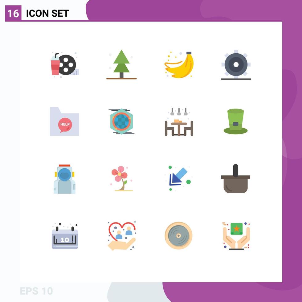 conjunto moderno de 16 cores planas e símbolos, como configuração de bananas da interface do usuário, pacote básico editável de elementos de design de vetores criativos