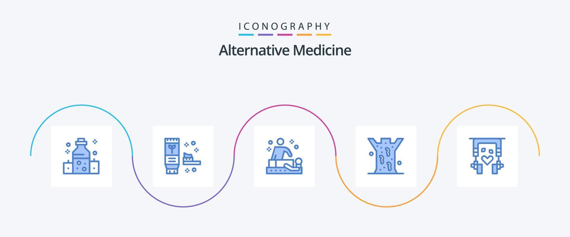 pacote de ícones de medicina alternativa azul 5, incluindo música. médico. massagem. sanguessuga. entomologia vetor