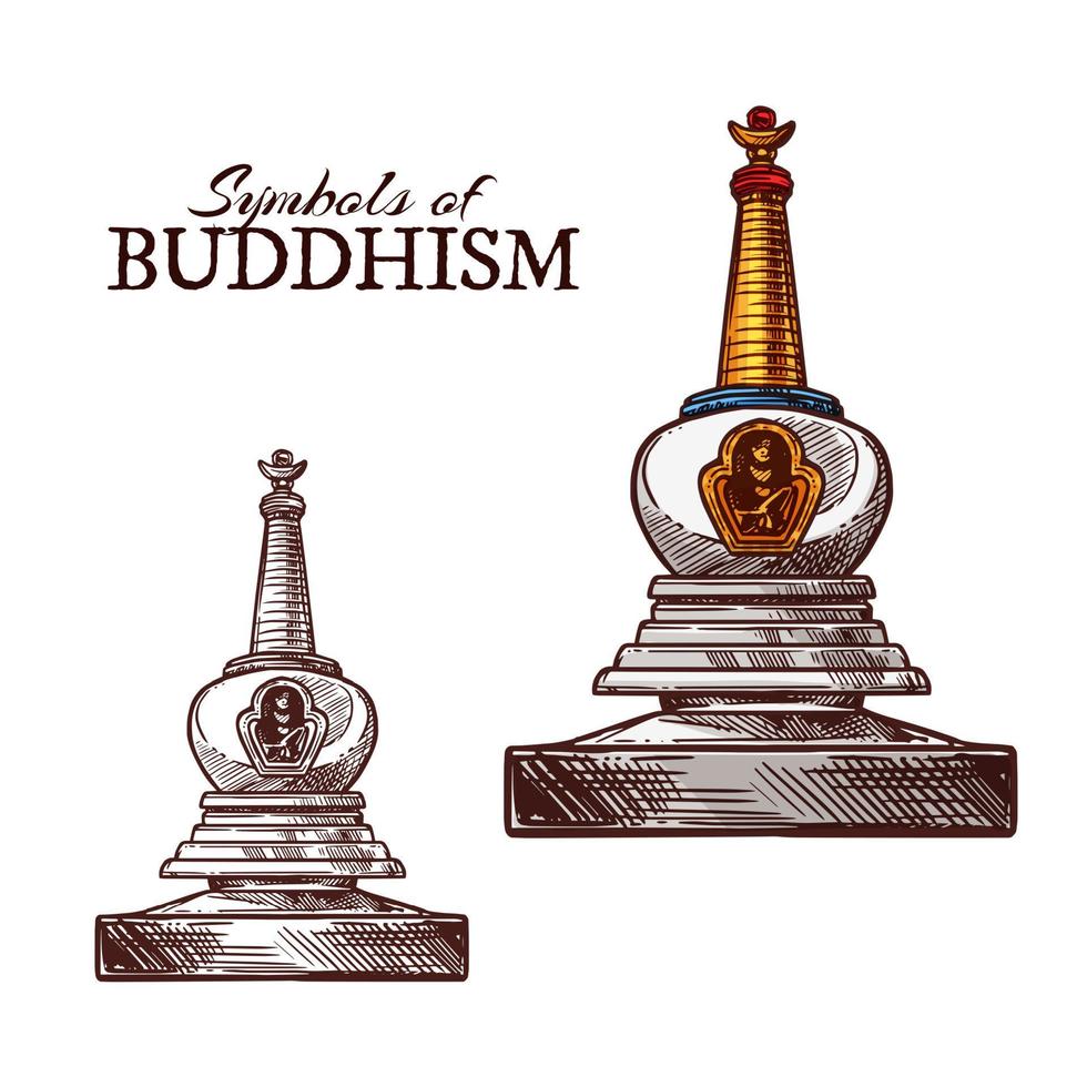 budismo religião símbolo do esboço de stupa budista vetor