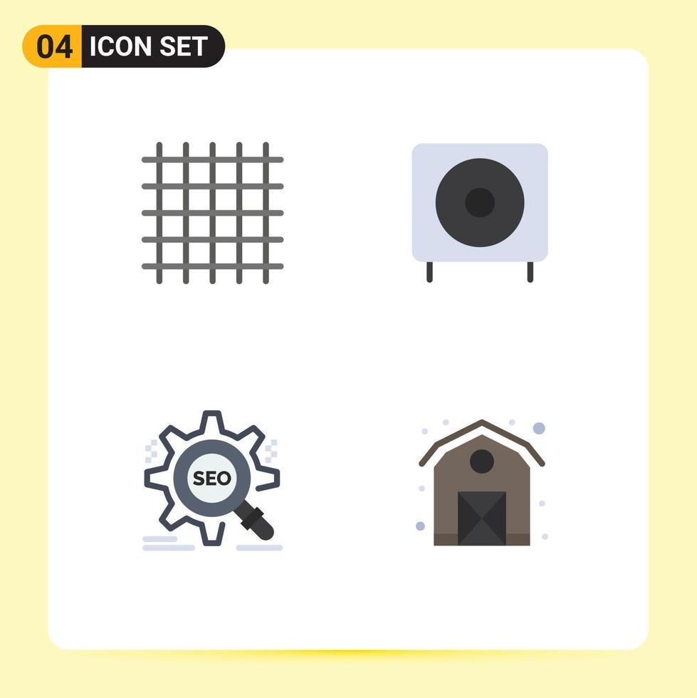 pacote de linha vetorial editável de 4 ícones planos simples de pesquisa em grade agilizar elementos de design de vetores editáveis de alvo eletrônico