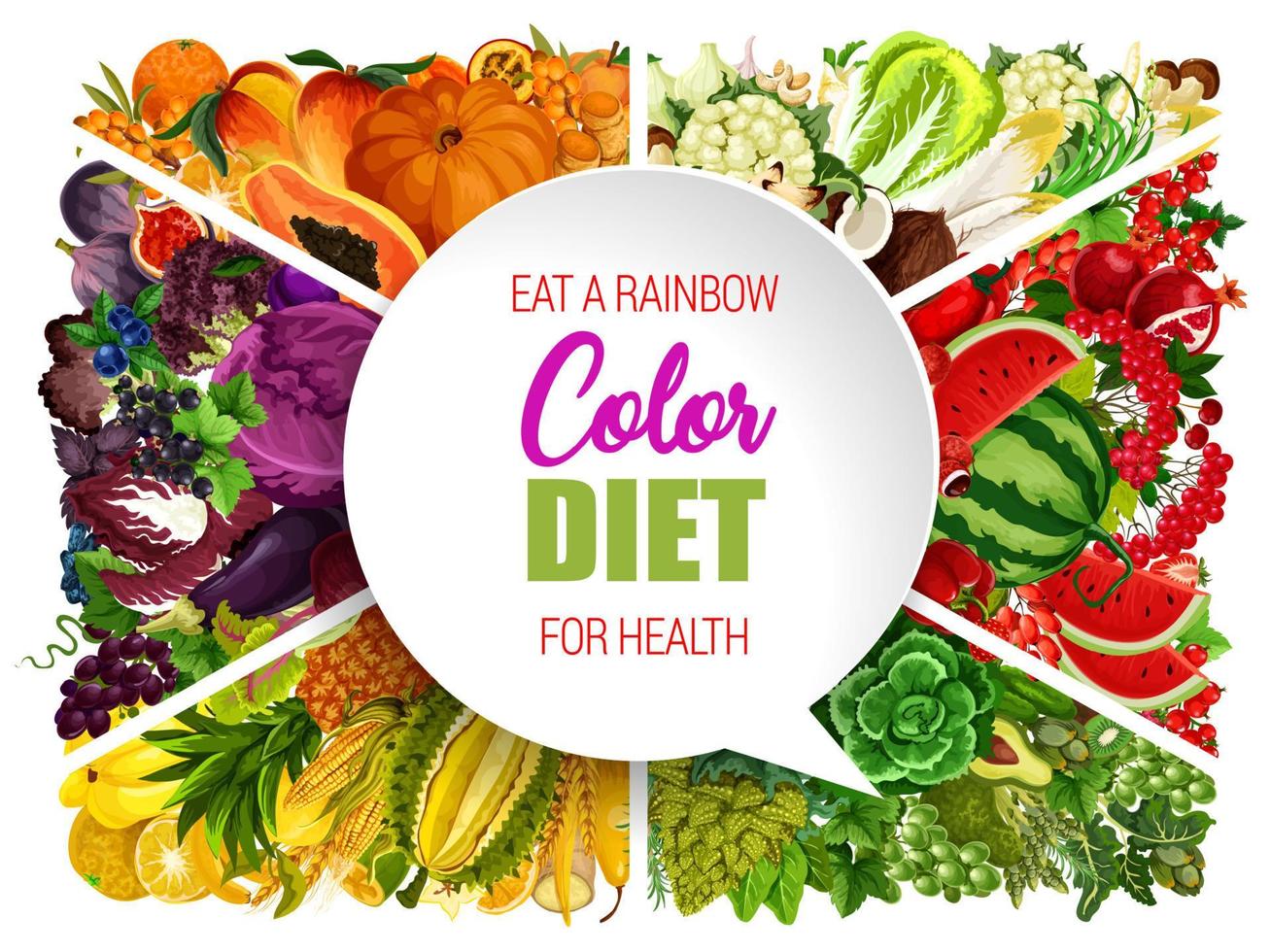comida de dieta colorida, vegetais e frutas vetor