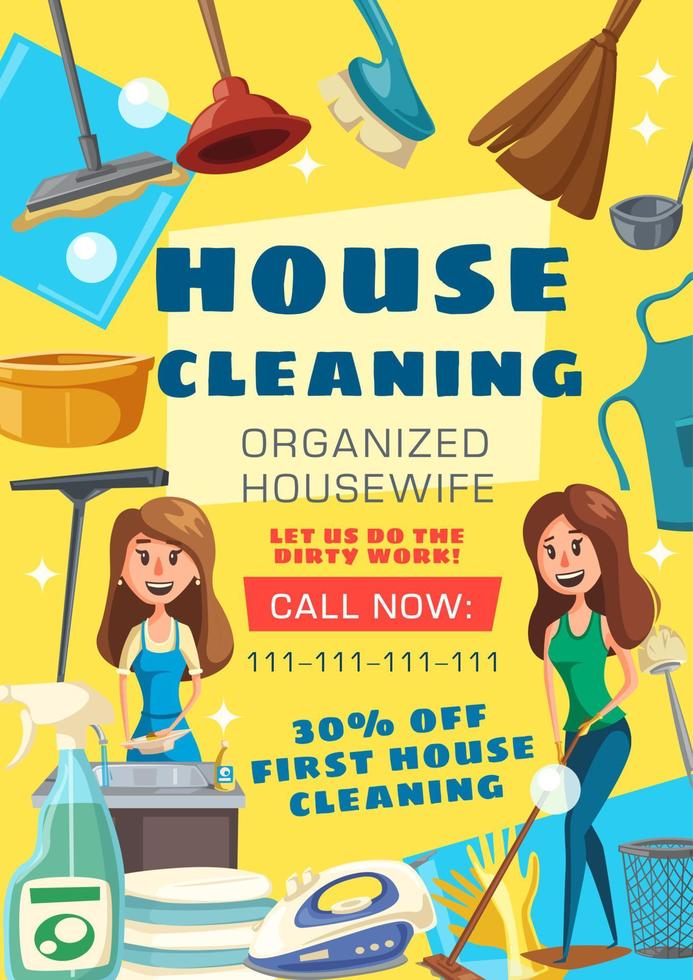 cartaz de vetor de serviço de limpeza de casa