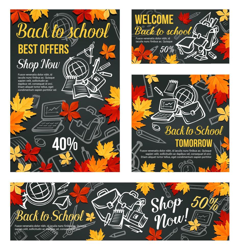 cartaz de quadro-negro de venda de vetores de volta às aulas