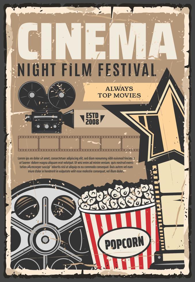cartaz retrô do vetor do festival de estréia da noite de cinema