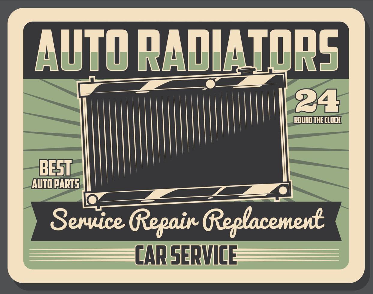 cartaz retro do serviço de reparo do carro com radiador automático vetor