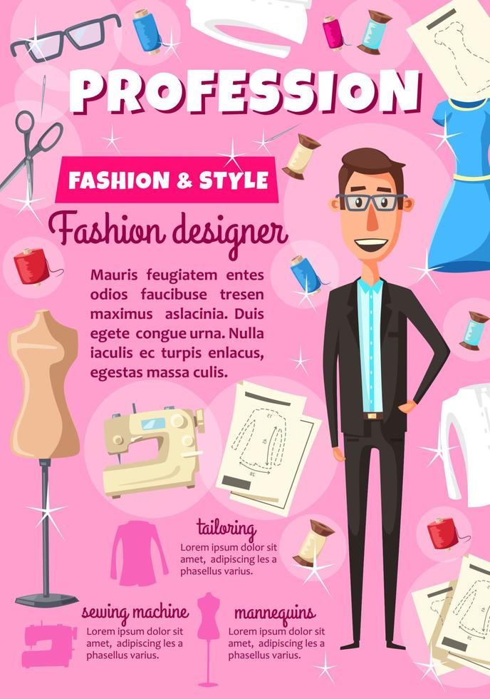 cartaz de profissão de designer com equipamento de costura vetor