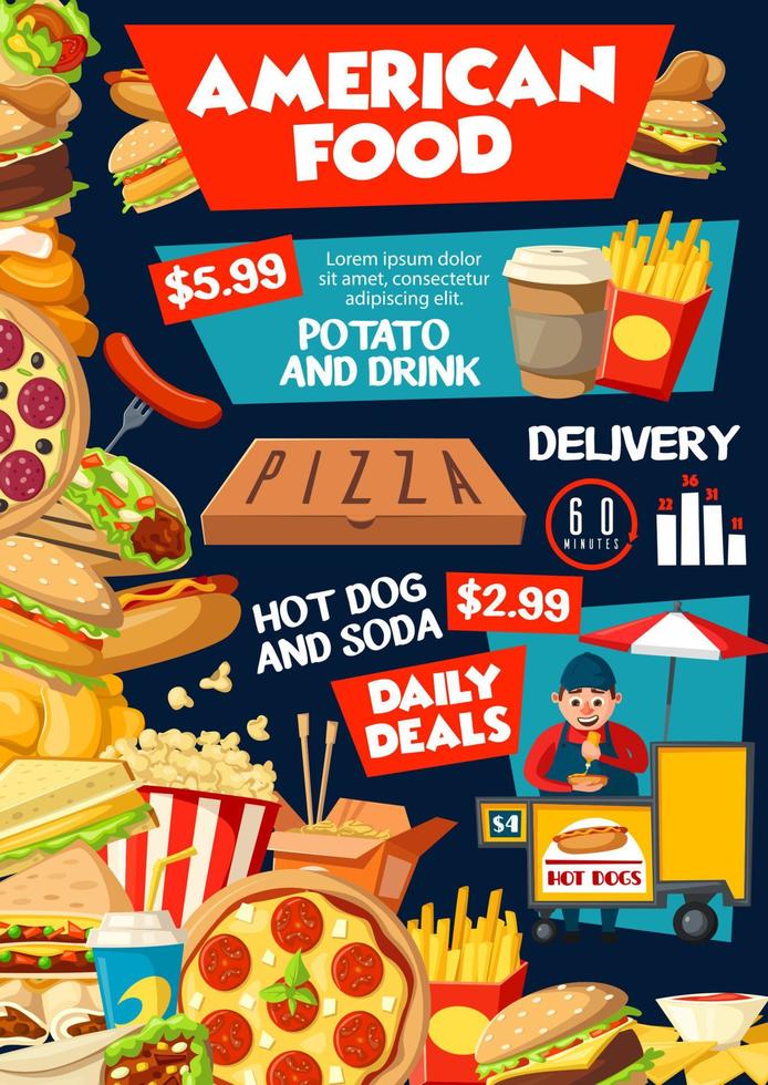 cartaz de fast food da américa para serviço de entrega vetor