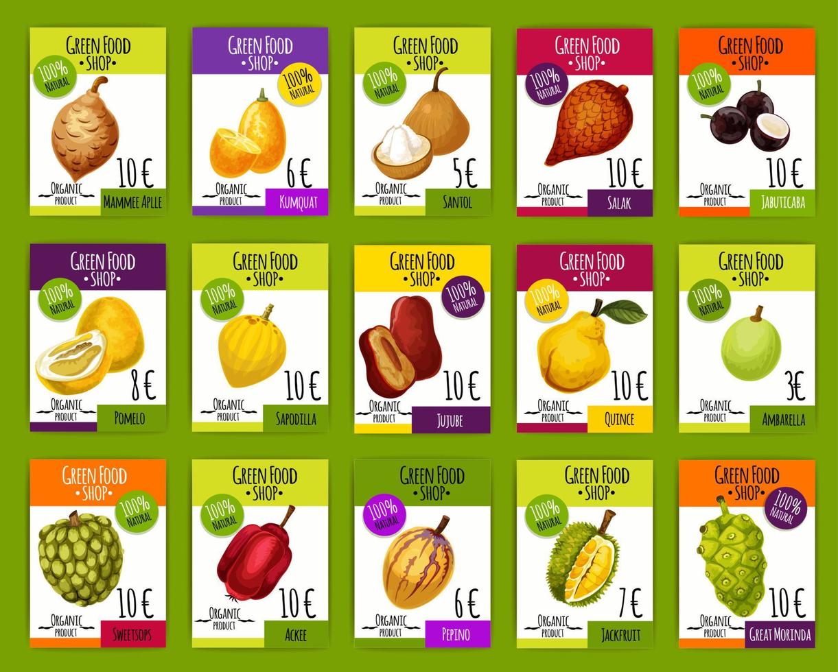 cartões de preços de mercado de frutas tropicais exóticas vetor