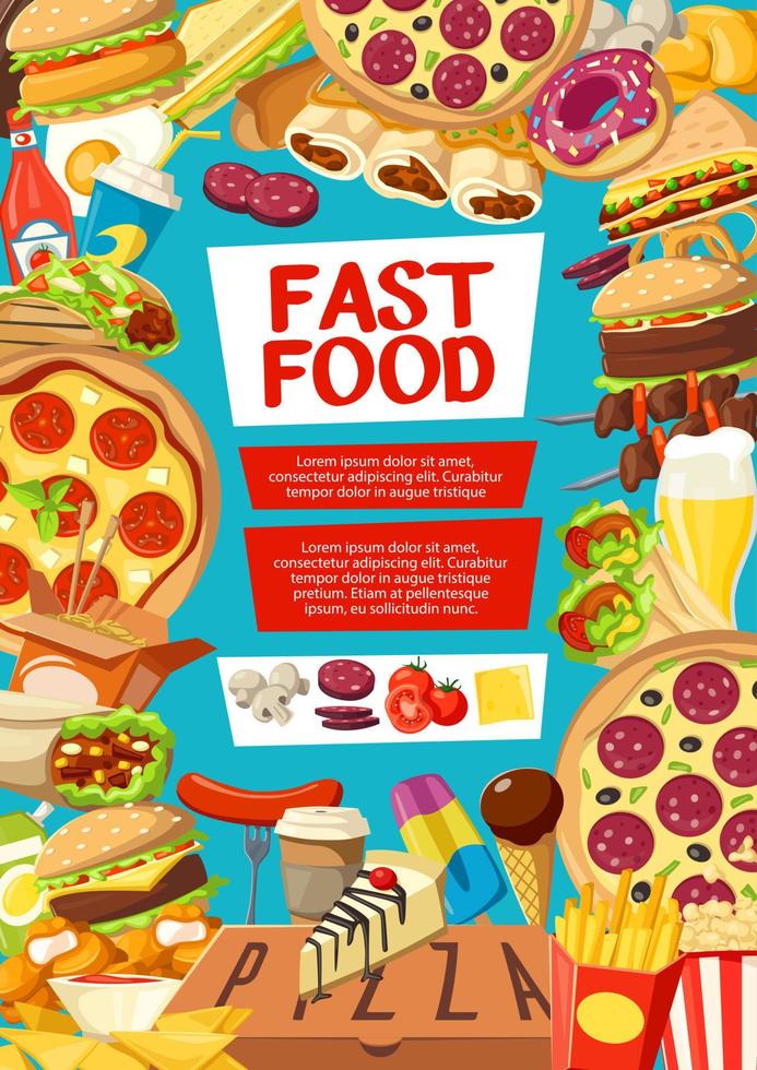 capa de menu de fast food para pratos de rua ou sobremesas vetor