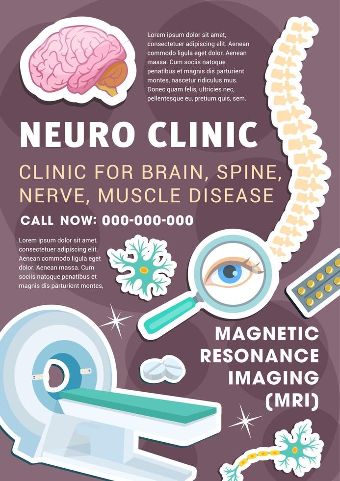 cartaz de clínica de diagnóstico e tratamento de neurologia vetor