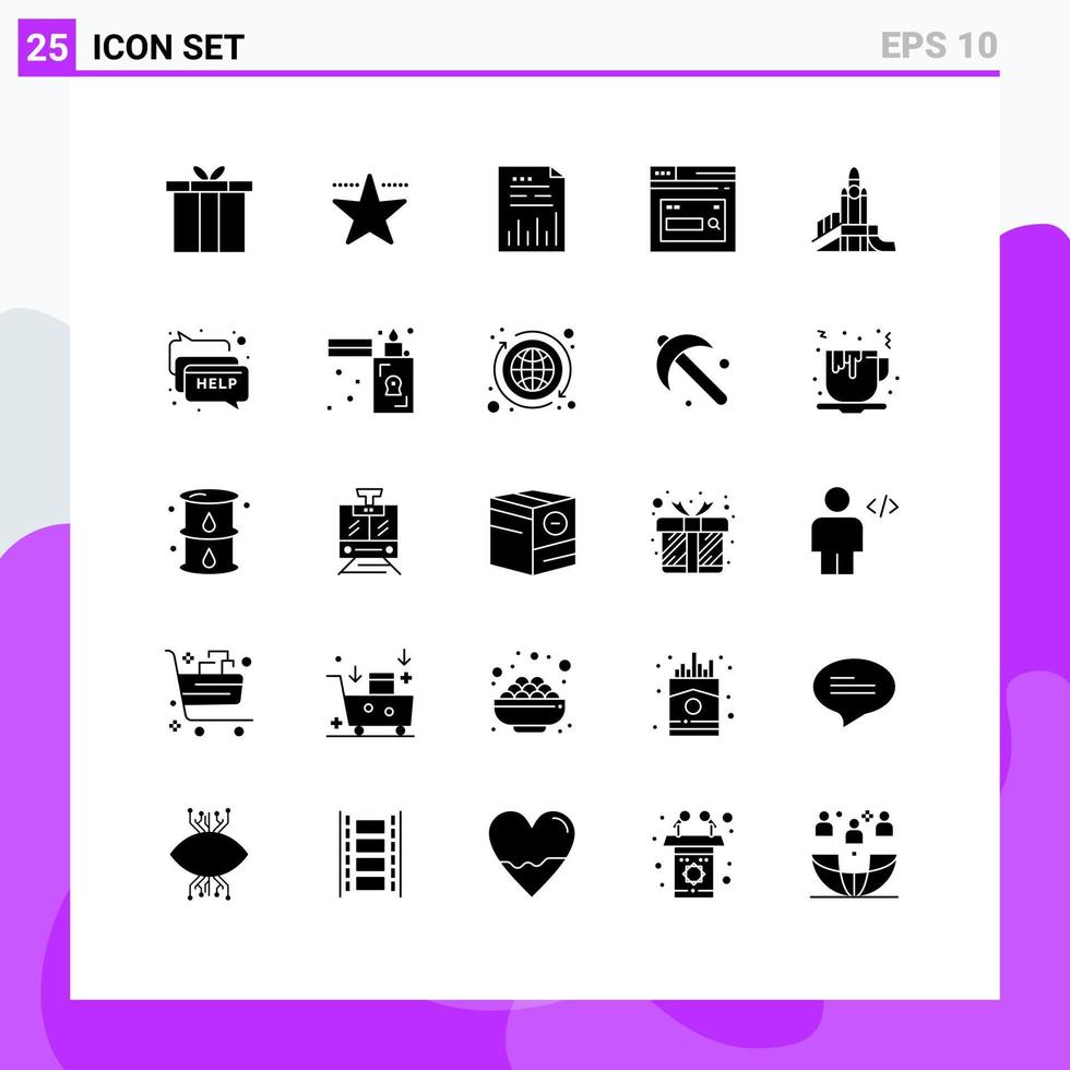 25 glifos sólidos vetoriais temáticos e símbolos editáveis do gráfico do site da bomba na web elementos de design vetorial editáveis na internet vetor