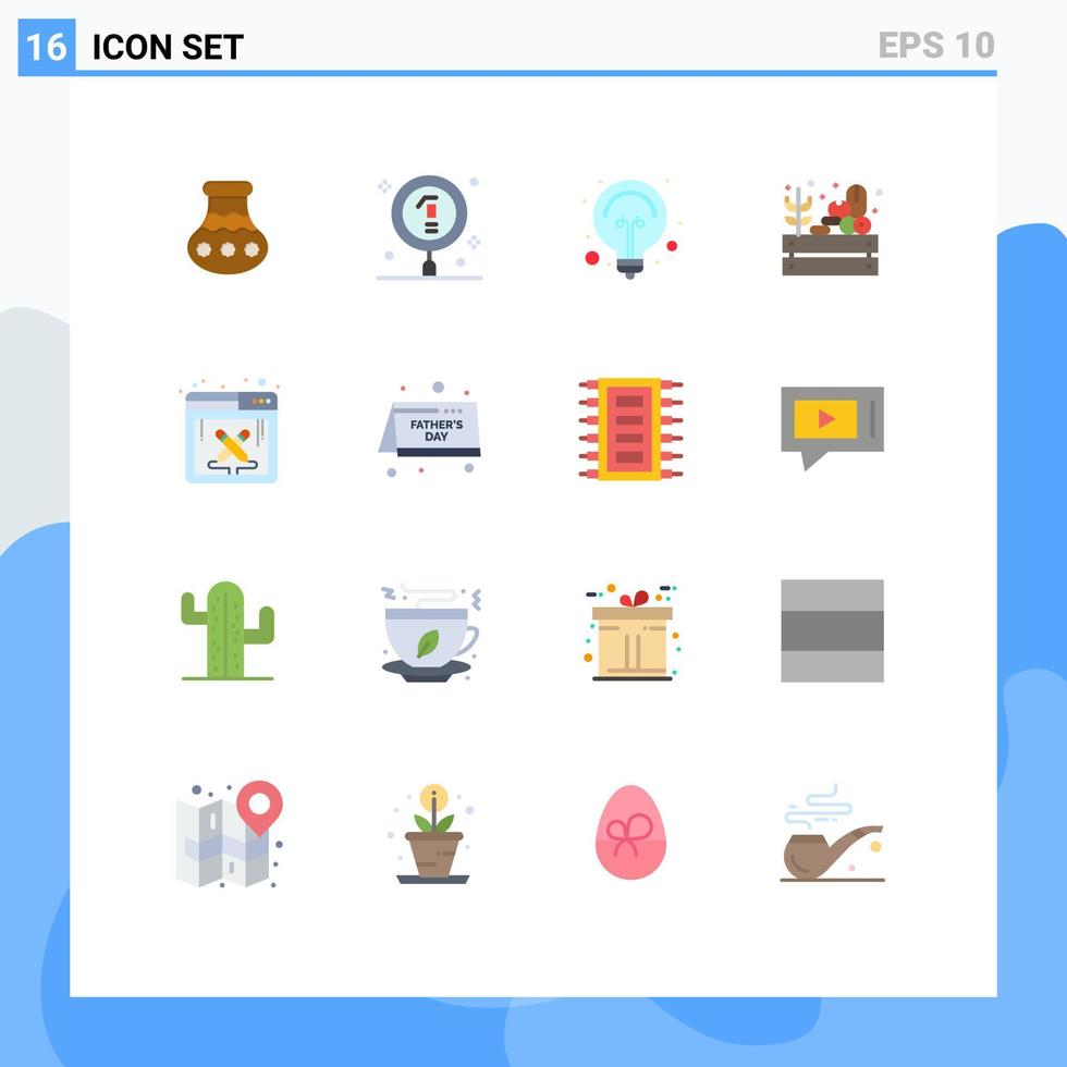 Pacote de cores planas de 16 interfaces de usuário de sinais e símbolos modernos de laboratório de cultivo de colheita pacote editável de luz de fazenda de elementos de design de vetores criativos