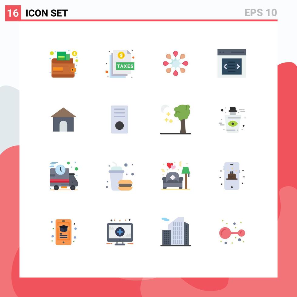 conjunto de pictogramas de 16 cores planas simples de interface de usuário de solidariedade de construção de casas pacote editável de elementos de design de vetores criativos