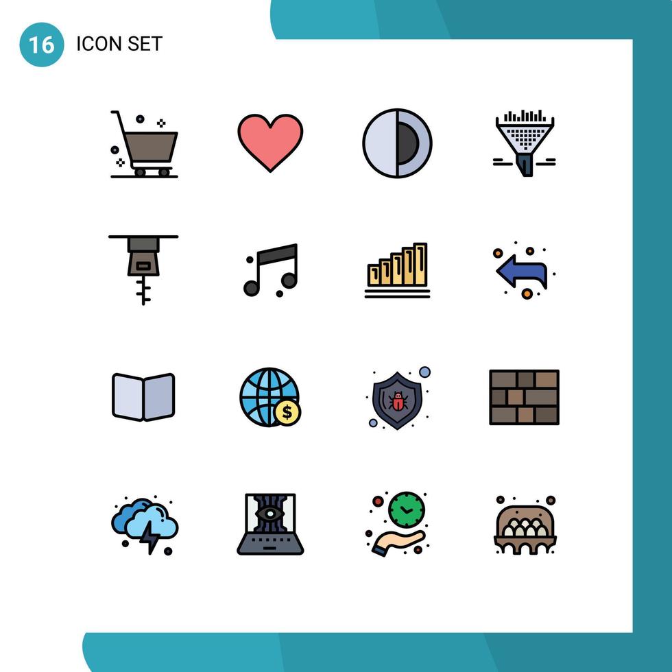 grupo de símbolos de ícone universal de 16 linhas preenchidas de cores planas modernas de filtro de funil de ciência de classificação de zíper elementos de design de vetor criativo editáveis