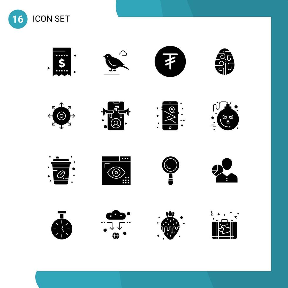 pacote de interface do usuário de 16 glifos sólidos básicos de elementos de design de vetores editáveis de celebração de páscoa de ovo de alvo