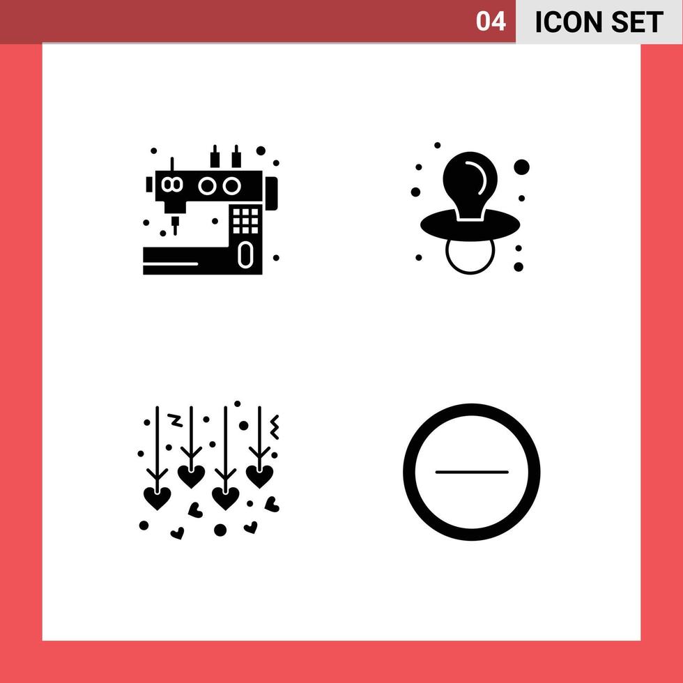 conjunto de 4 pacotes de glifos sólidos comerciais para interface de manequim de costura de coração de artesanato elementos de design de vetores editáveis