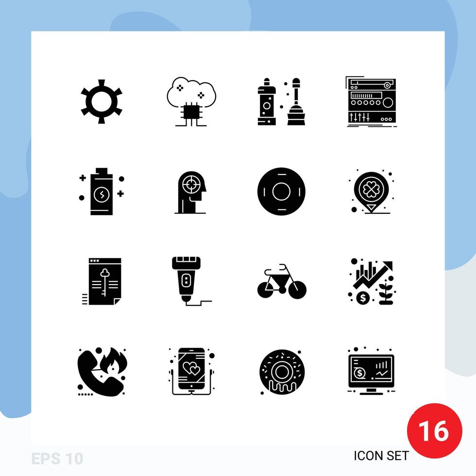 16 ícones criativos, sinais modernos e símbolos de elementos de design de vetores editáveis de rack de módulo de banheiro de som de bateria