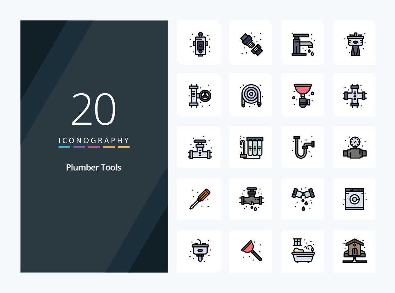 20 ícone cheio de linha de encanador para apresentação vetor