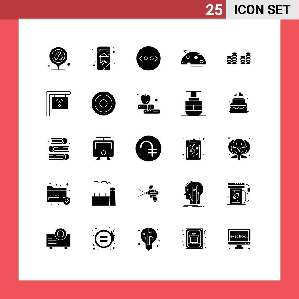 conjunto moderno de 25 glifos e símbolos sólidos, como bandeira de dinheiro, casa inteligente, lua, planeta, elementos de design vetorial editáveis vetor