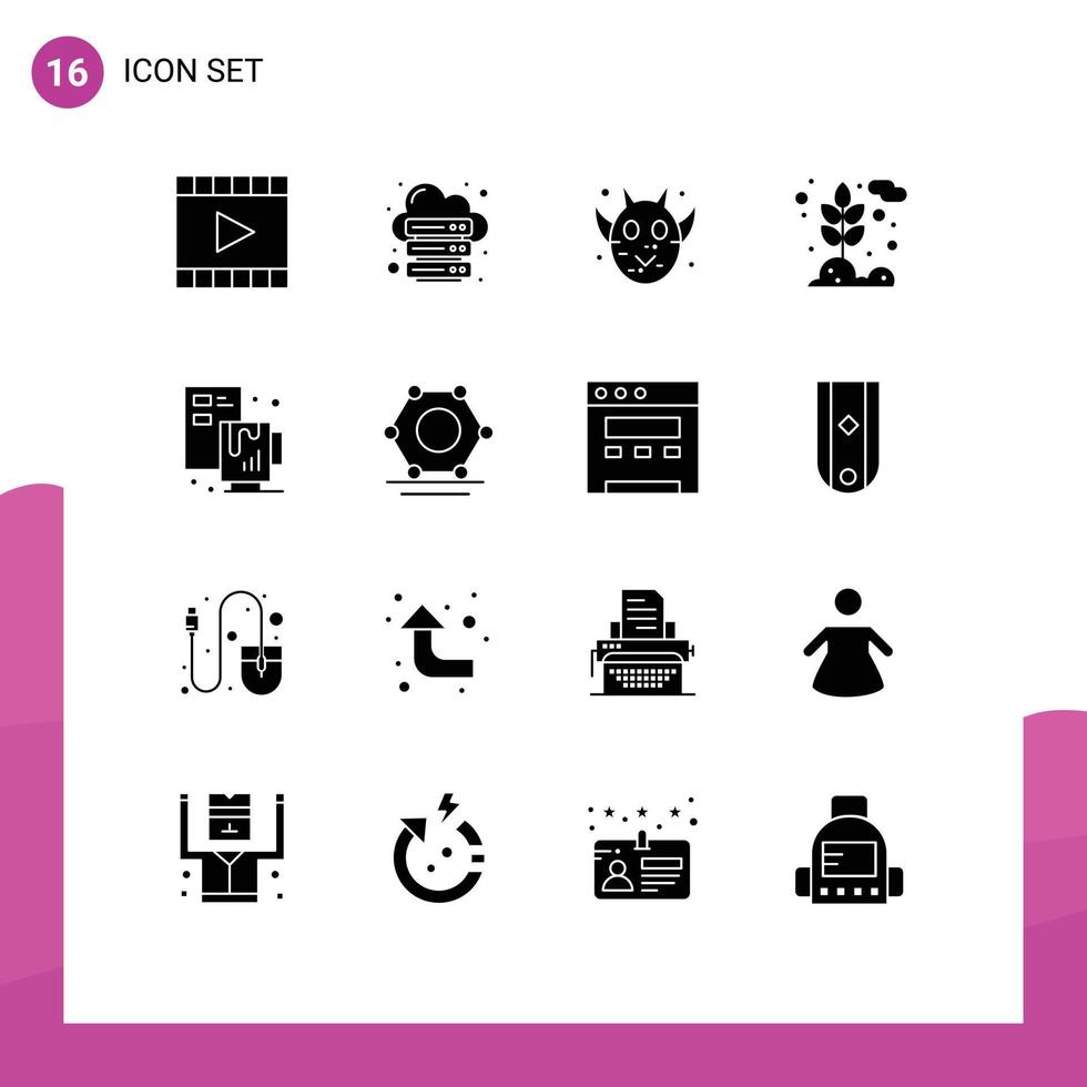 pacote de ícones vetoriais de estoque de 16 sinais e símbolos de linha para servidor de grãos de trigo agricultura frankenstein elementos de design de vetores editáveis