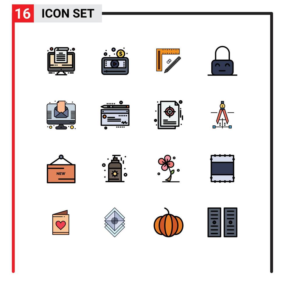 conjunto de 16 sinais de símbolos de ícones de interface do usuário modernos para carta em design de bloqueio de régua elementos de design de vetor criativo editáveis