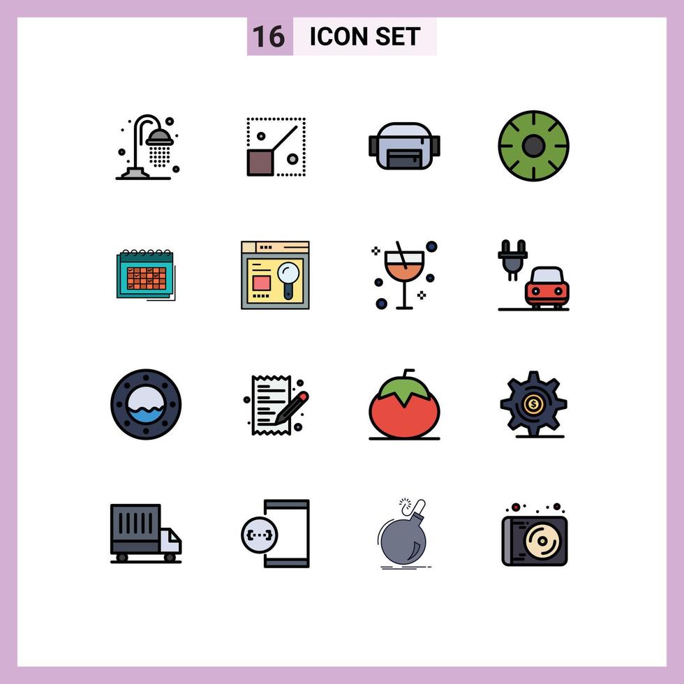 16 interface de usuário pacote de linha cheia de cores planas de sinais e símbolos modernos de frutas de calendário de cinto de negócios editáveis elementos de design de vetores criativos
