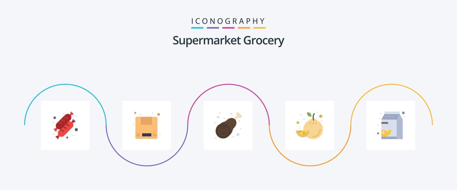 pacote de ícones de 5 planos de mercearia, incluindo pak. toranja. frango. fruta. fruta vetor