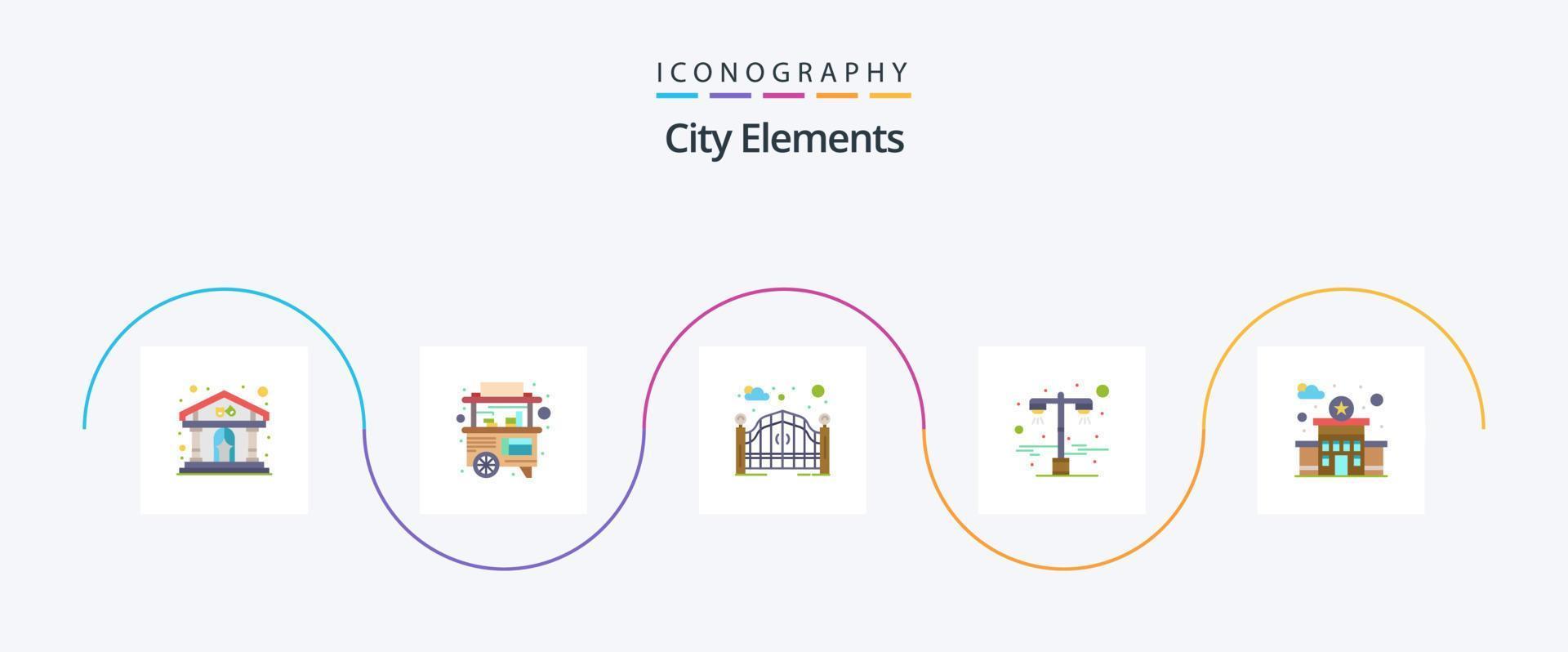 elementos da cidade flat 5 icon pack incluindo polícia. luz da estrada. jardim. rua. lâmpada vetor