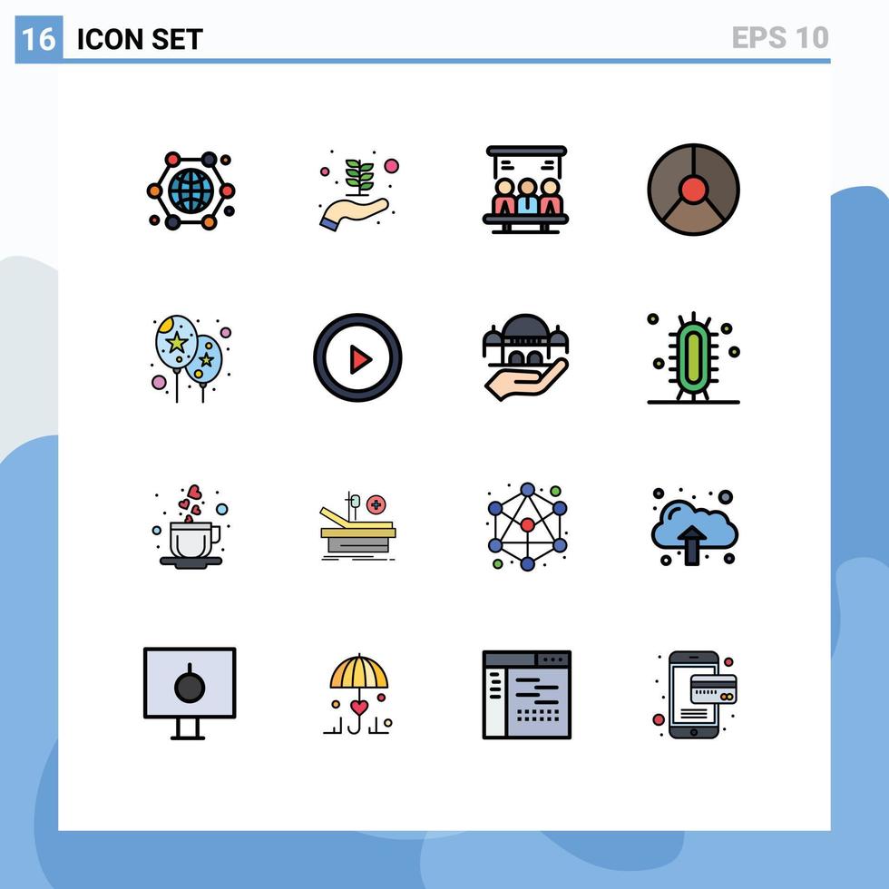 conjunto de pictogramas de 16 linhas simples preenchidas de cores planas de elementos de design de vetores criativos editáveis de negócios gráficos de projeto de balão