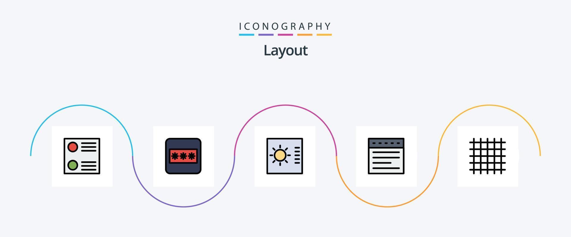 linha de layout preenchida com 5 ícones planos, incluindo . guias. linha de fluxo. disposição vetor