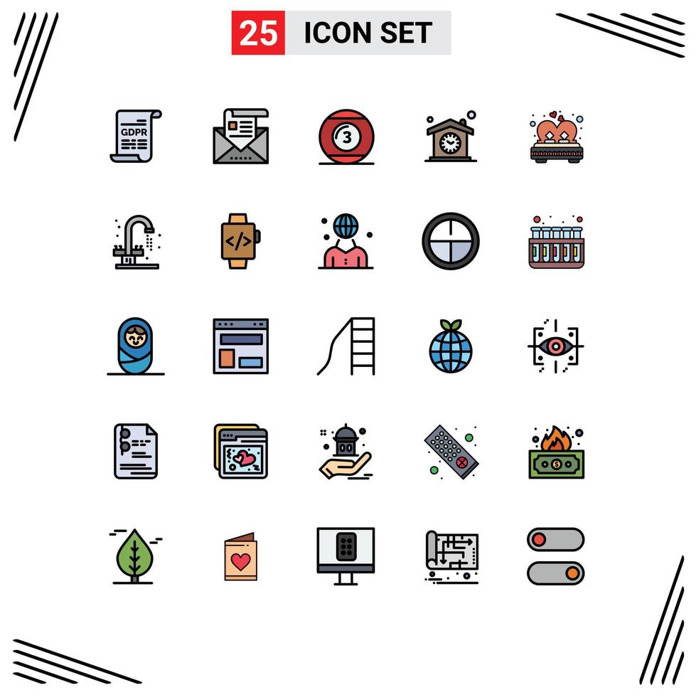 grupo de símbolos de ícones universais de 25 cores planas de linha cheia moderna de elementos de design de vetores editáveis da carta da casa do relógio