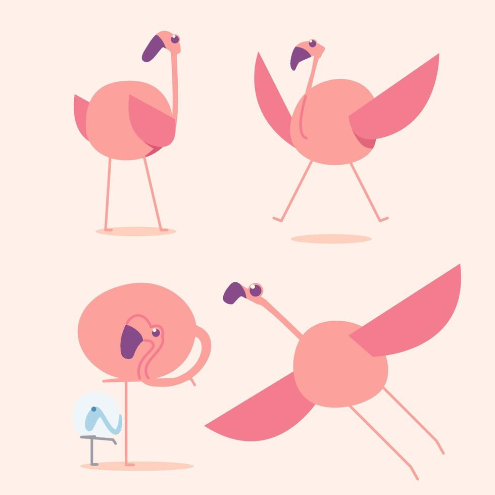 ilustração fofa de flamingo e filhotes. expressão simples do flamingo. ilustração vetorial plana vetor