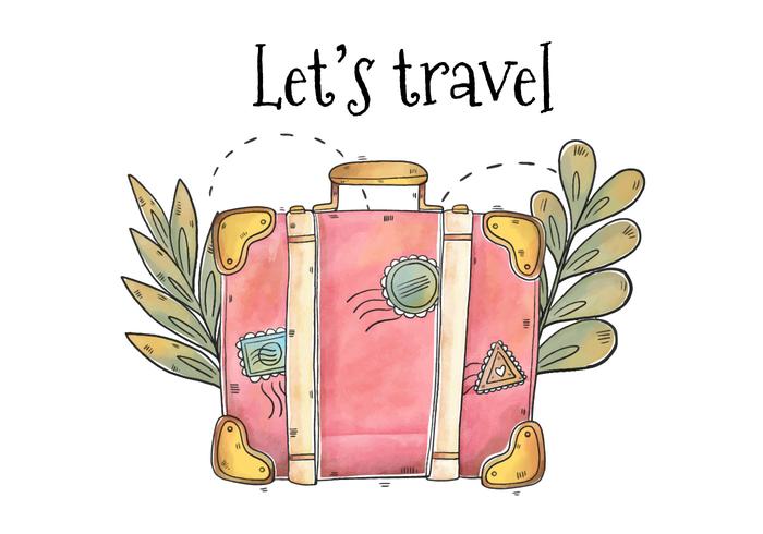 Hand Drawn Pink Suitcase for Tourism Day Vector