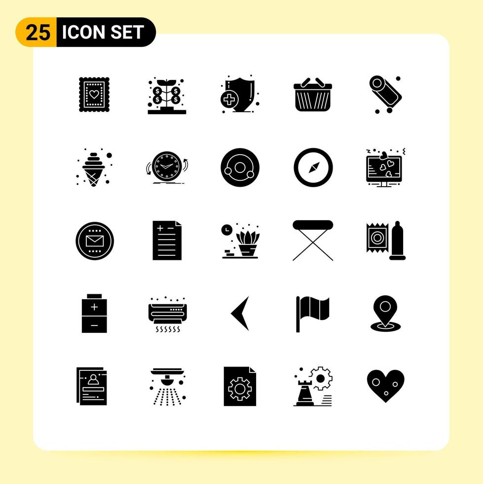 25 ícones criativos, sinais modernos e símbolos de limpeza do carrinho de compras de saúde do banheiro, elementos de design de vetores editáveis