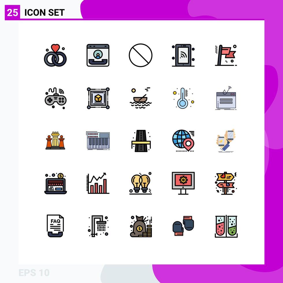 Conceito de cor plana de 25 linhas preenchidas para sites móveis e aplicativos de negócios wi-fi ajuda tecnologia rede elementos de design de vetores editáveis
