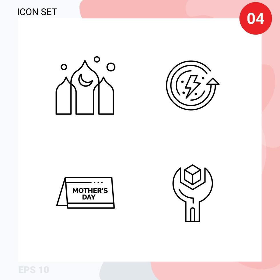 grupo de símbolos de ícone universal de 4 cores planas modernas de linhas preenchidas do dia da arquitetura, tempo de energia do ramadã, elementos de design vetorial editáveis vetor