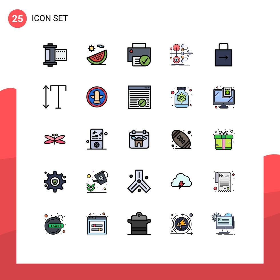 25 interface do usuário linha cheia pacote de cores planas de sinais e símbolos modernos de transferência financeira férias monetização gadget elementos de design de vetores editáveis