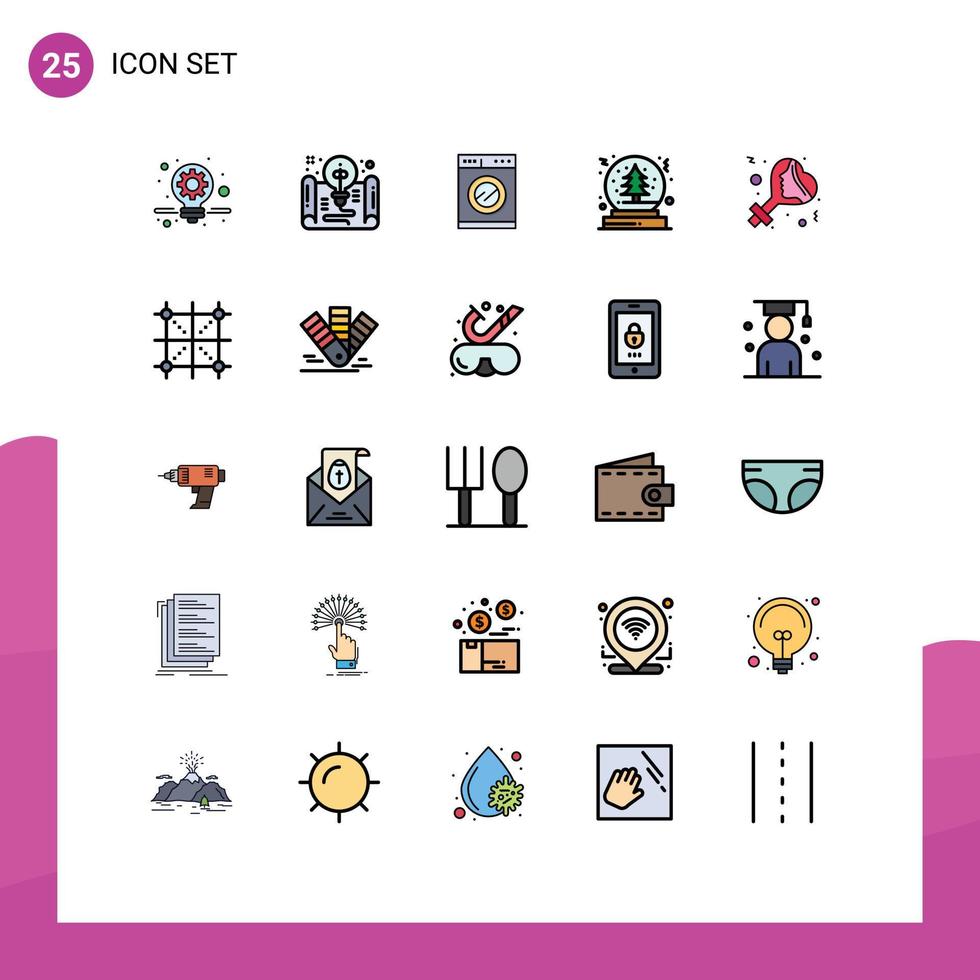25 interface de usuário linha cheia pacote de cores planas de sinais e símbolos modernos de elementos de design de vetores editáveis de árvore de cozinha de gênero feminino