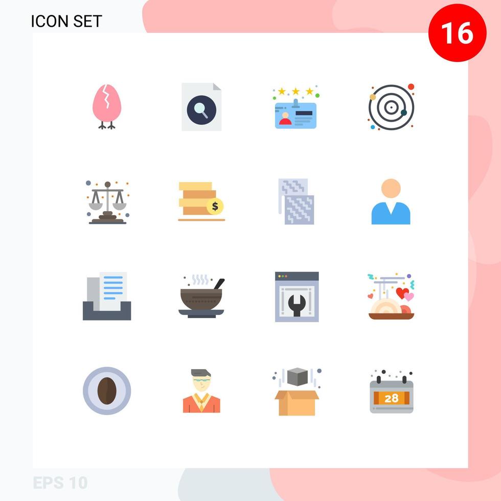pacote de 16 sinais e símbolos modernos de cores planas para mídia impressa na web, como escalas, justiça, equilíbrio, equilíbrio, órbita, pacote editável de elementos de design vetorial criativo vetor