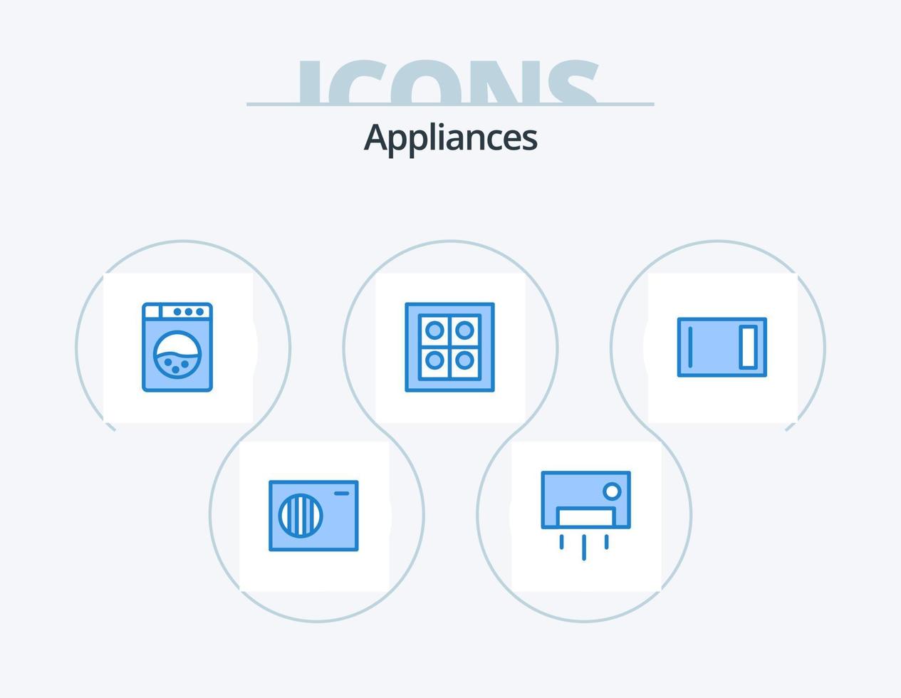 design de ícones do pacote de 5 ícones azuis de eletrodomésticos. utensílios domésticos. cortando. máquina. borda. forno vetor