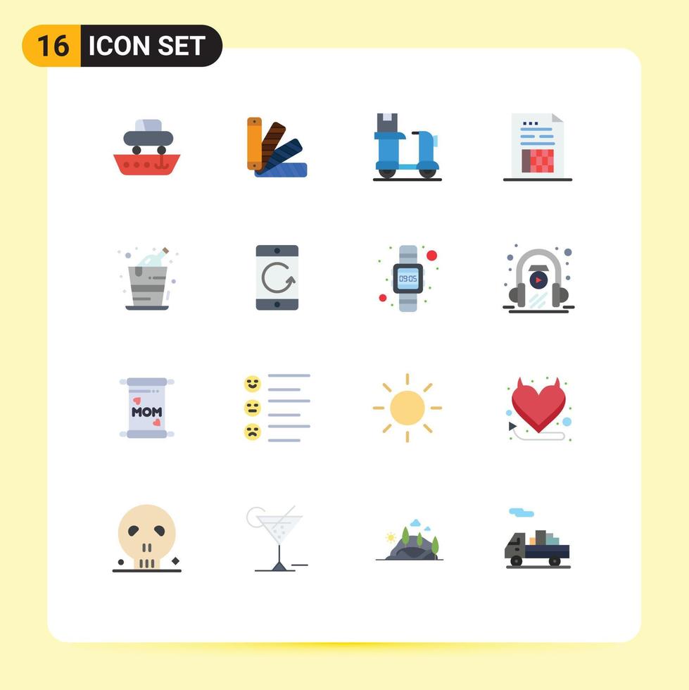 Conceito de 16 cores planas para sites móveis e aplicativos, amostra de dados de arquivo, pacote logístico editável de elementos de design de vetores criativos