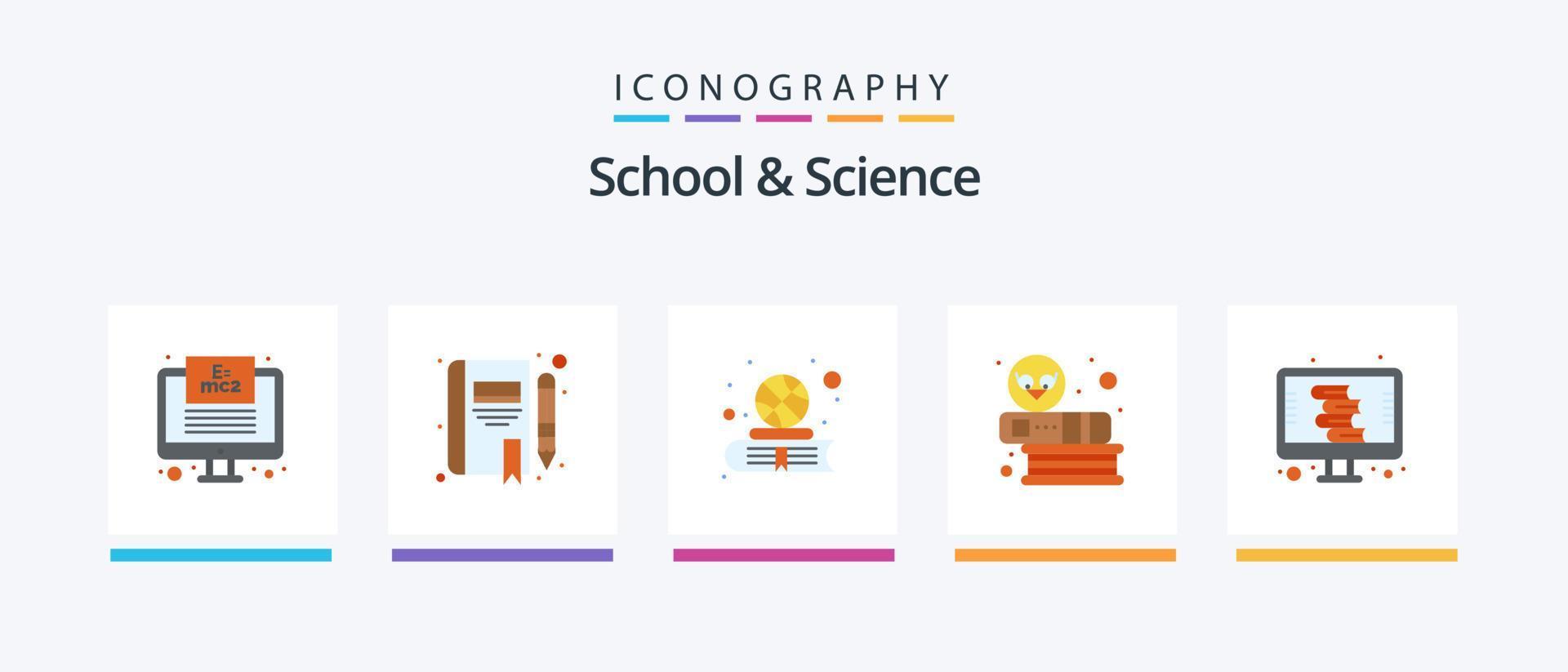 escola e ciência plana 5 pacote de ícones incluindo dicionário. conhecimento. livro. Educação. livros. design de ícones criativos vetor