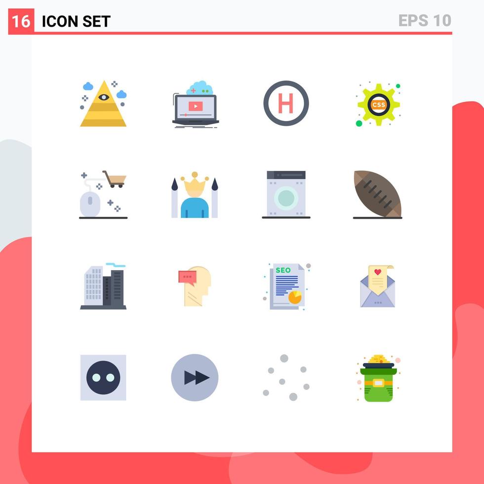 conjunto moderno de 16 cores planas e símbolos, como carrinho css gear video css pacote editável em cascata de elementos de design de vetores criativos