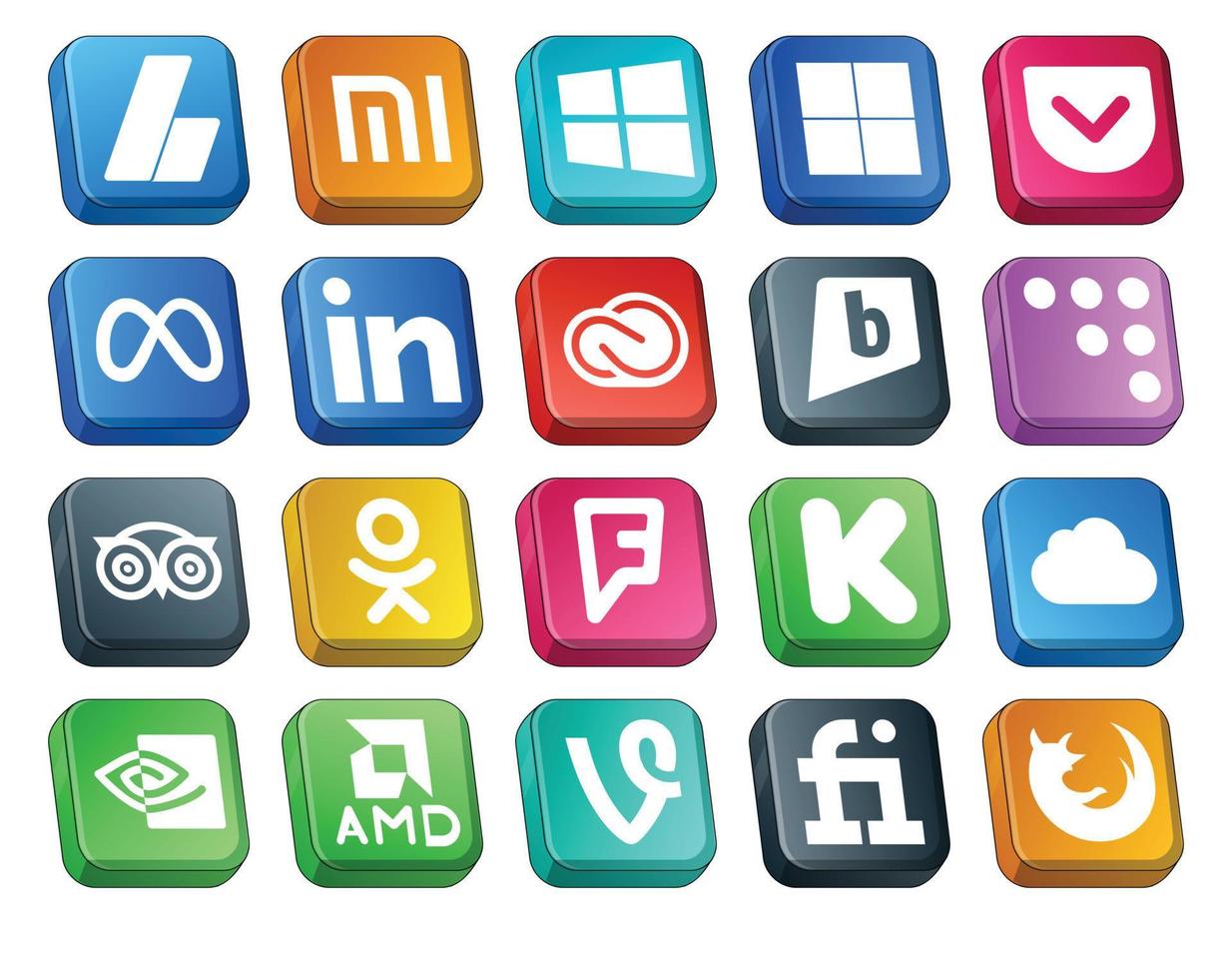 Pacote de 20 ícones de mídia social, incluindo foursquare travel linkedin tripadvisor brightkite vetor