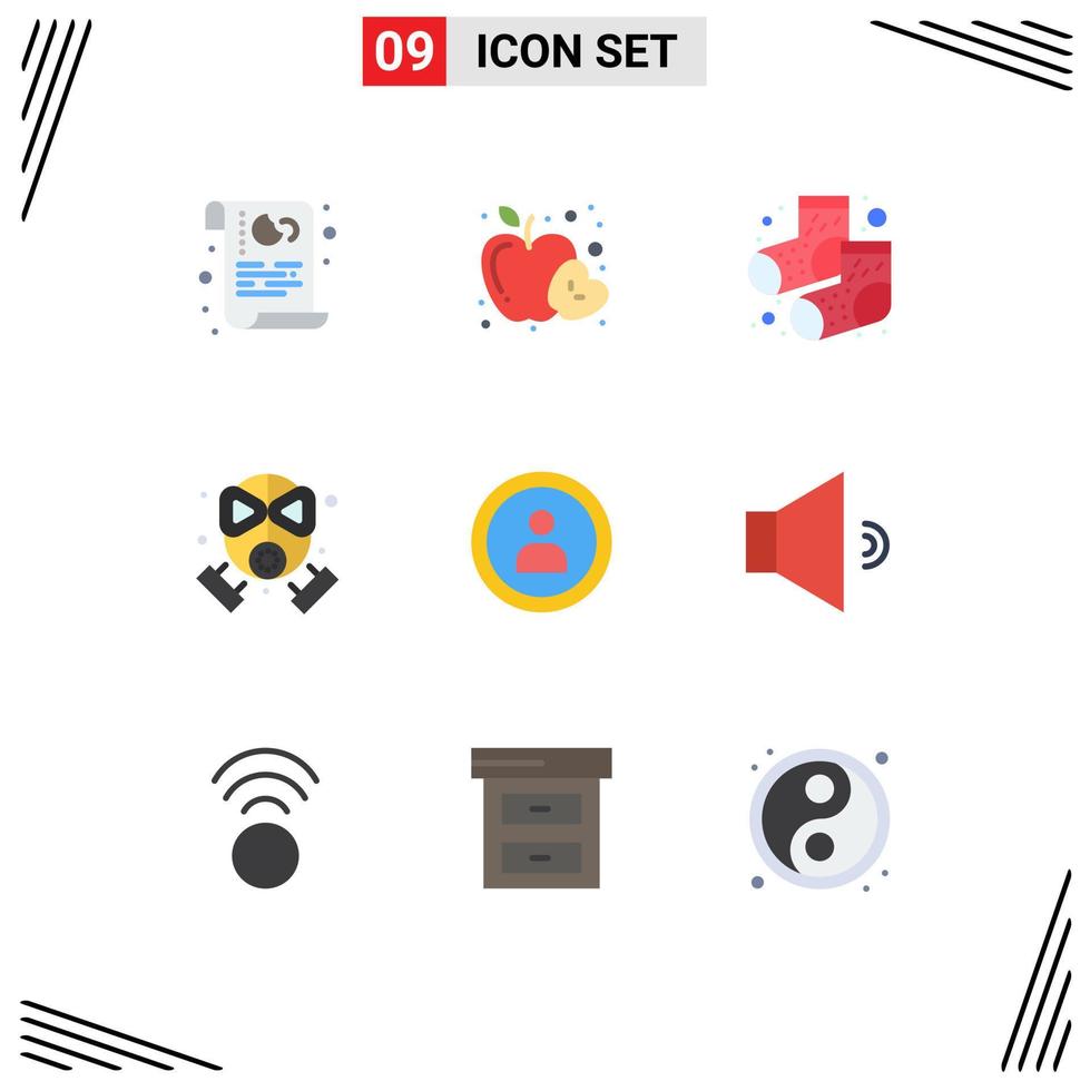 conjunto de 9 sinais de símbolos de ícones de interface do usuário modernos para proteção de navegação, máscara de saúde, fogo, elementos de design de vetores editáveis