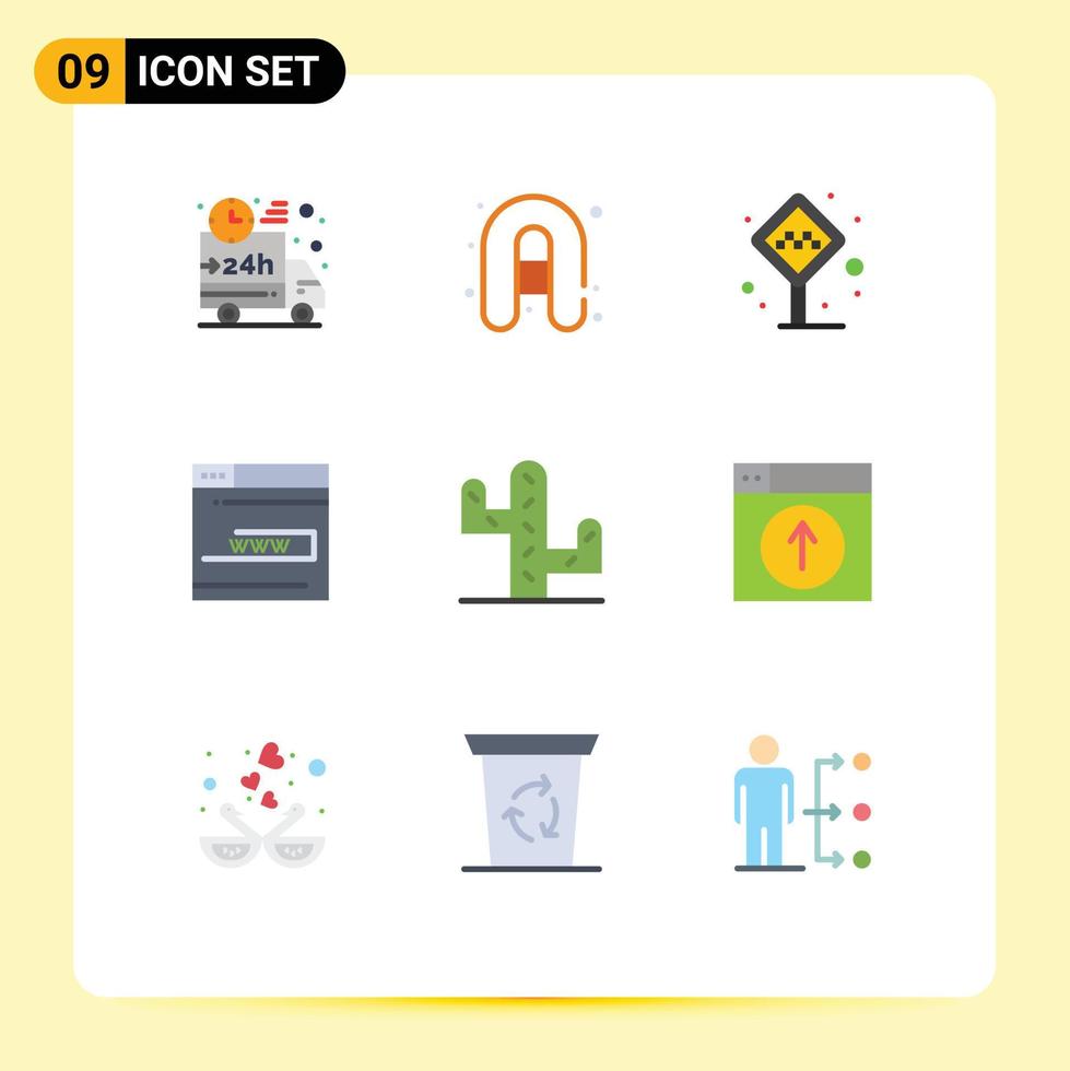 pacote de cores planas de 9 símbolos universais de www formulário de aeroporto de contato elementos de design de vetores editáveis